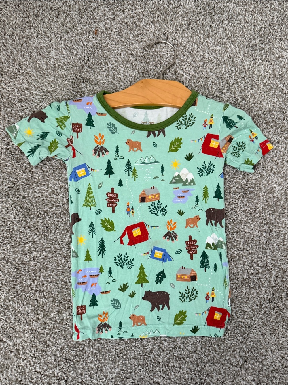 Little Sleepies Boys Mint Green Camping Print Short Sleeve Top Bamboo